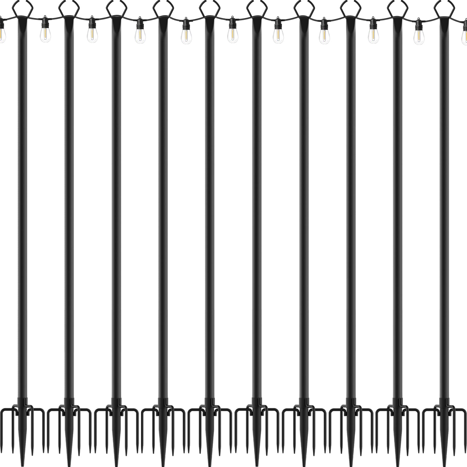 2 Pack String Light Poles,10 Ft Light Poles for Outside String Lights,Outdoor Lights Pole with Fork,Metal Poles Stand for Patio Deck Backyard